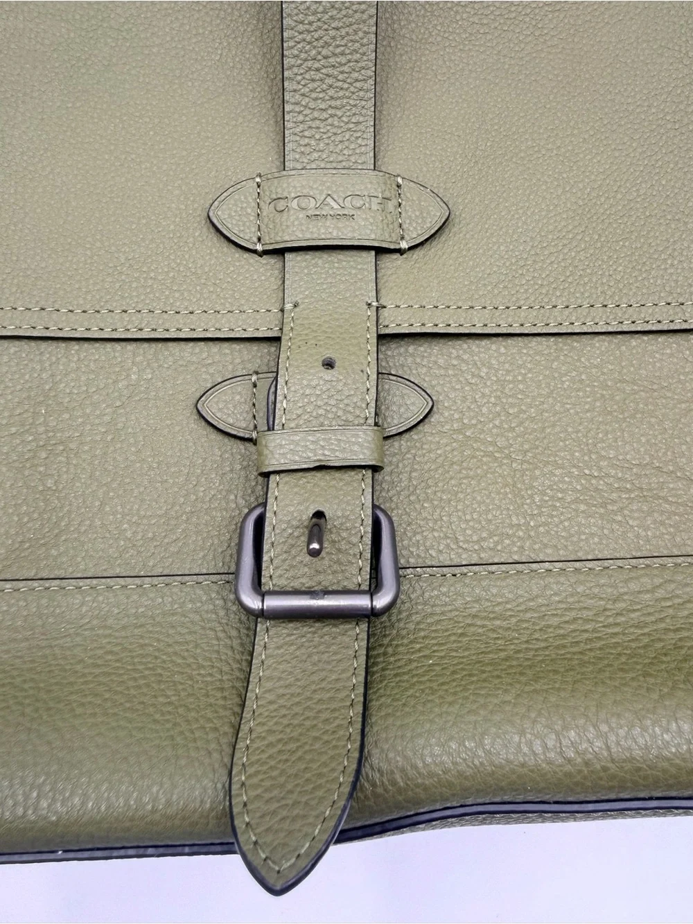 Coach Hudson F36810 Olive Saddle Pebbled Leather Messenger Laptop Bag